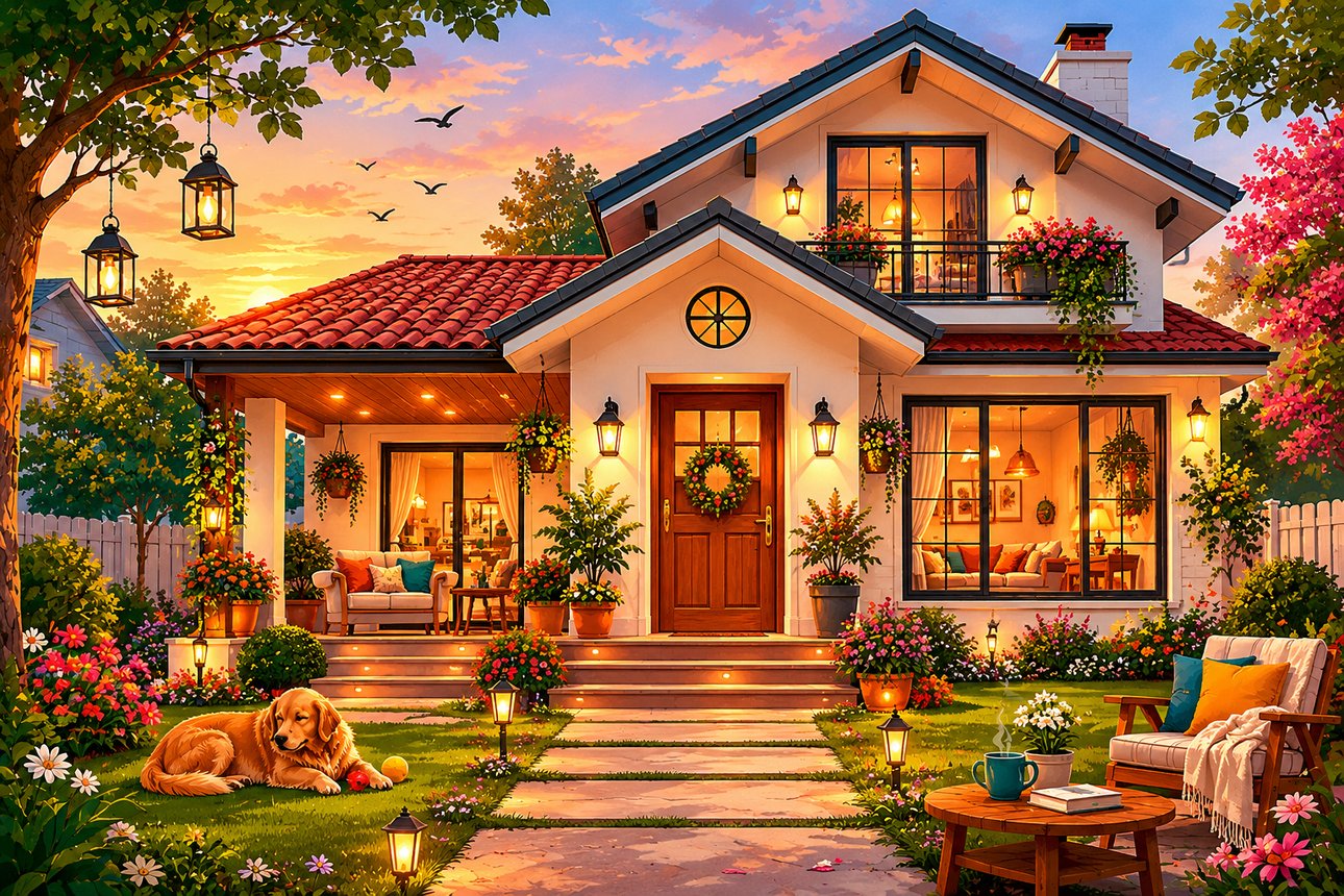 Illustration of a cozy family home